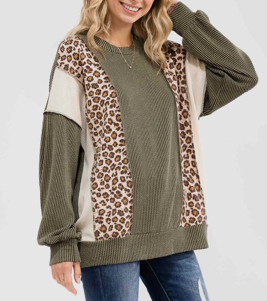 Leopard Color Block Top