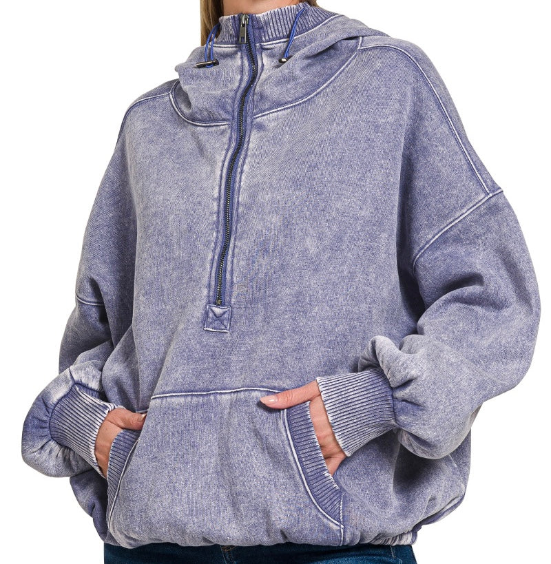 Washed Quarter Zip Hoodie