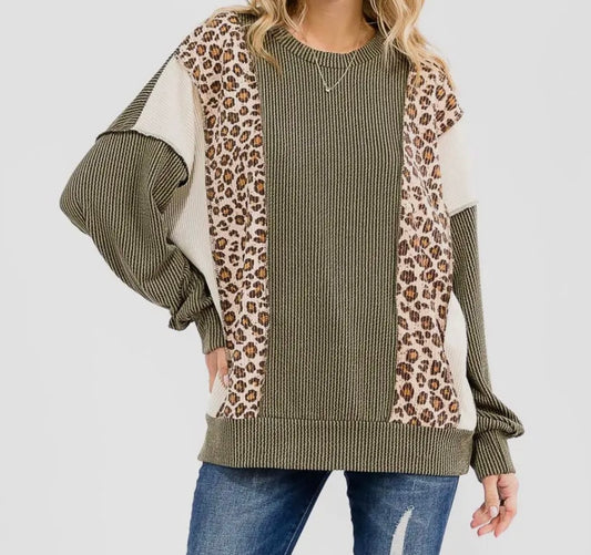 Leopard Color Block Top