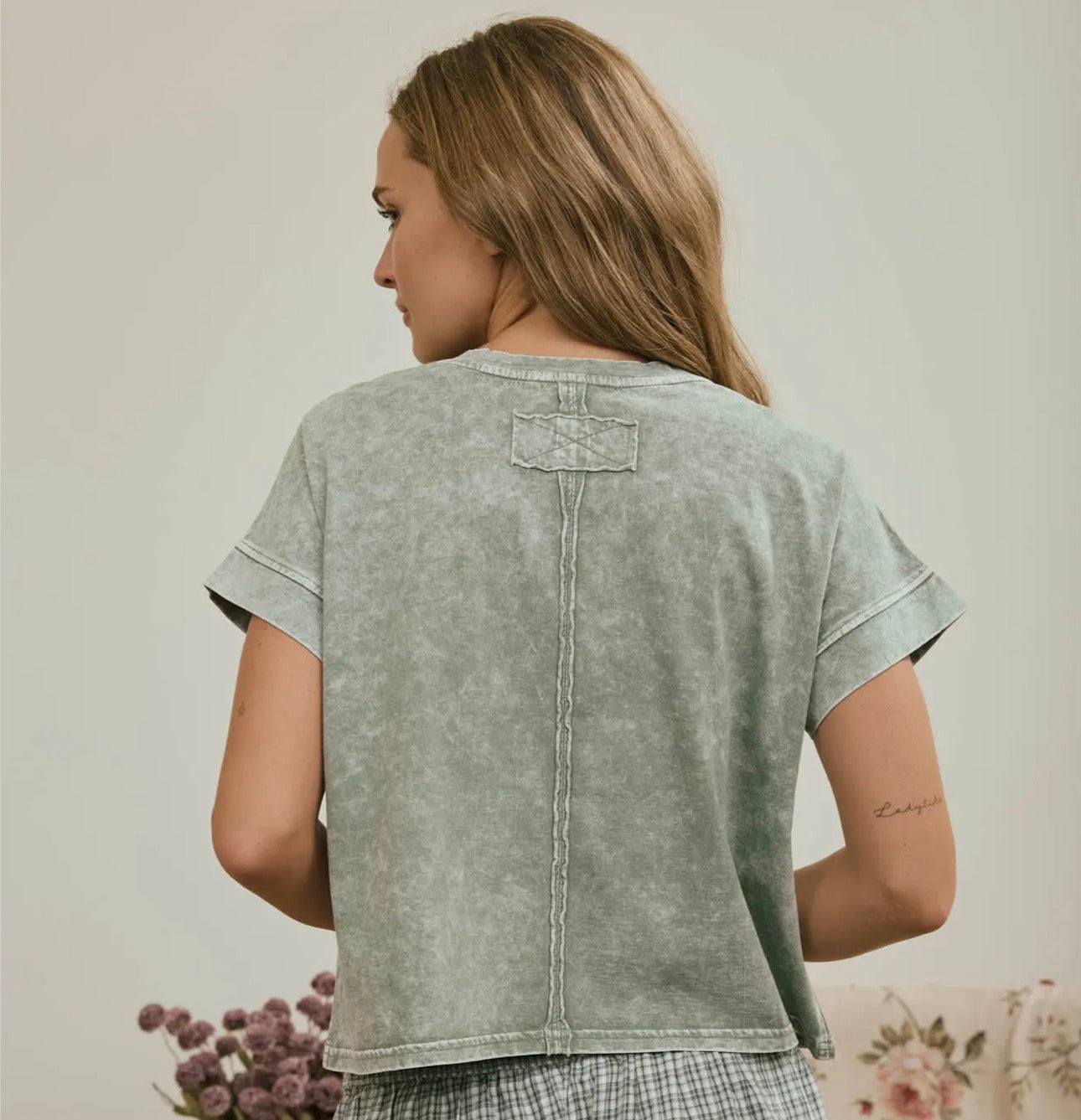Olive Washed Boxy Tee