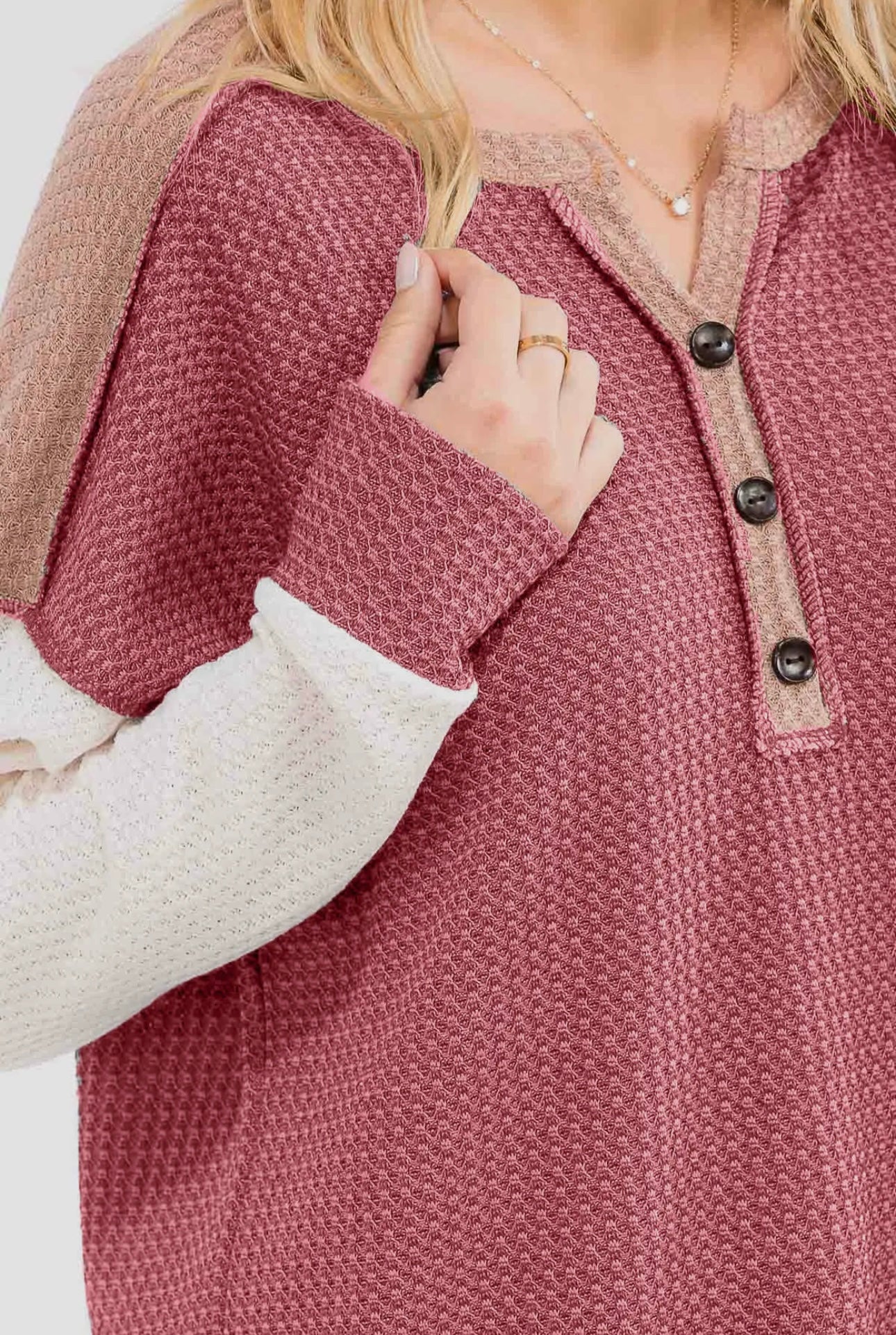 Waffle Knit Button Top