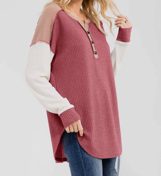 Waffle Knit Button Top