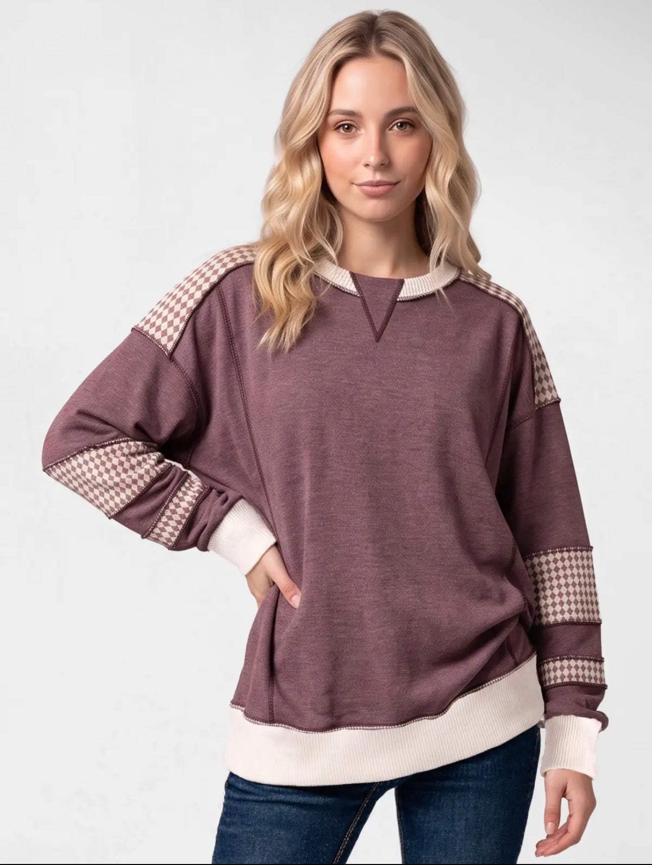 Houndstooth Contrast Crew