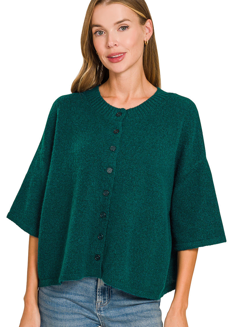 Henley Half Sleeve Cardigan Sweater