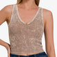 Washed Ribbed Padded V-Neck Top
