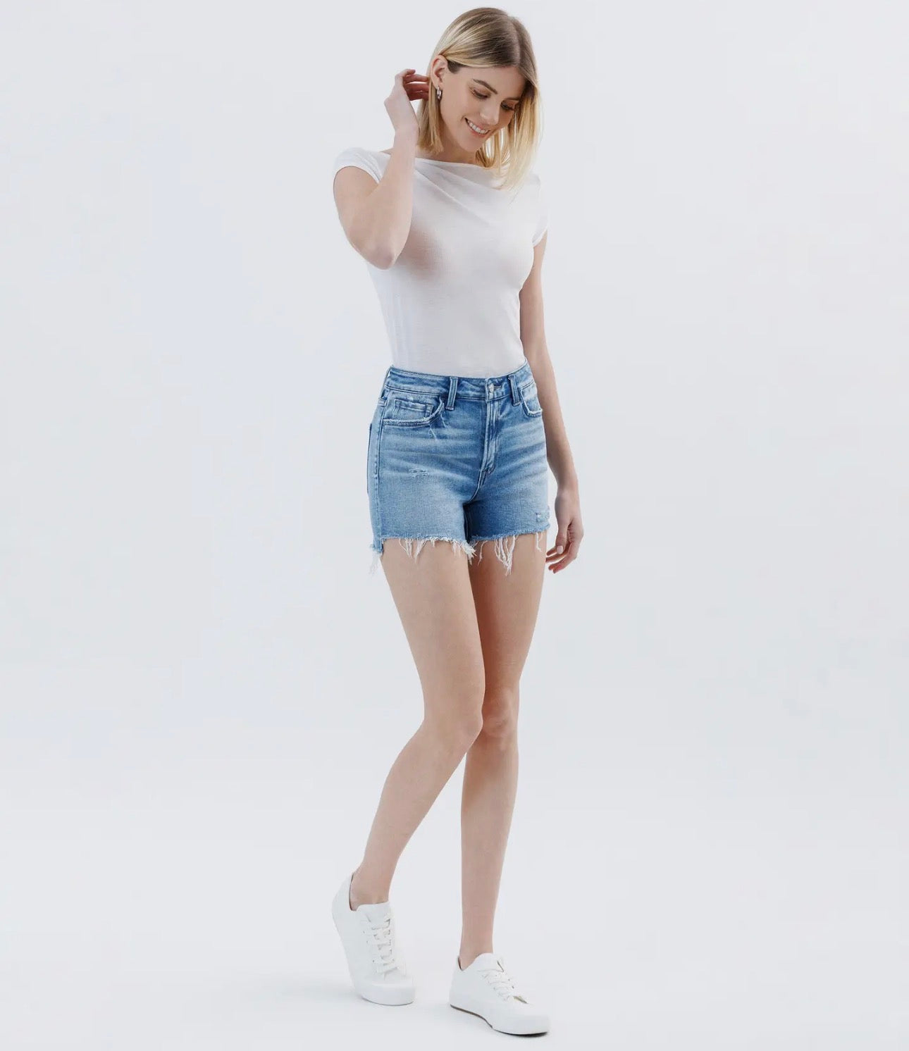 High Rise Raw Side Step Hem