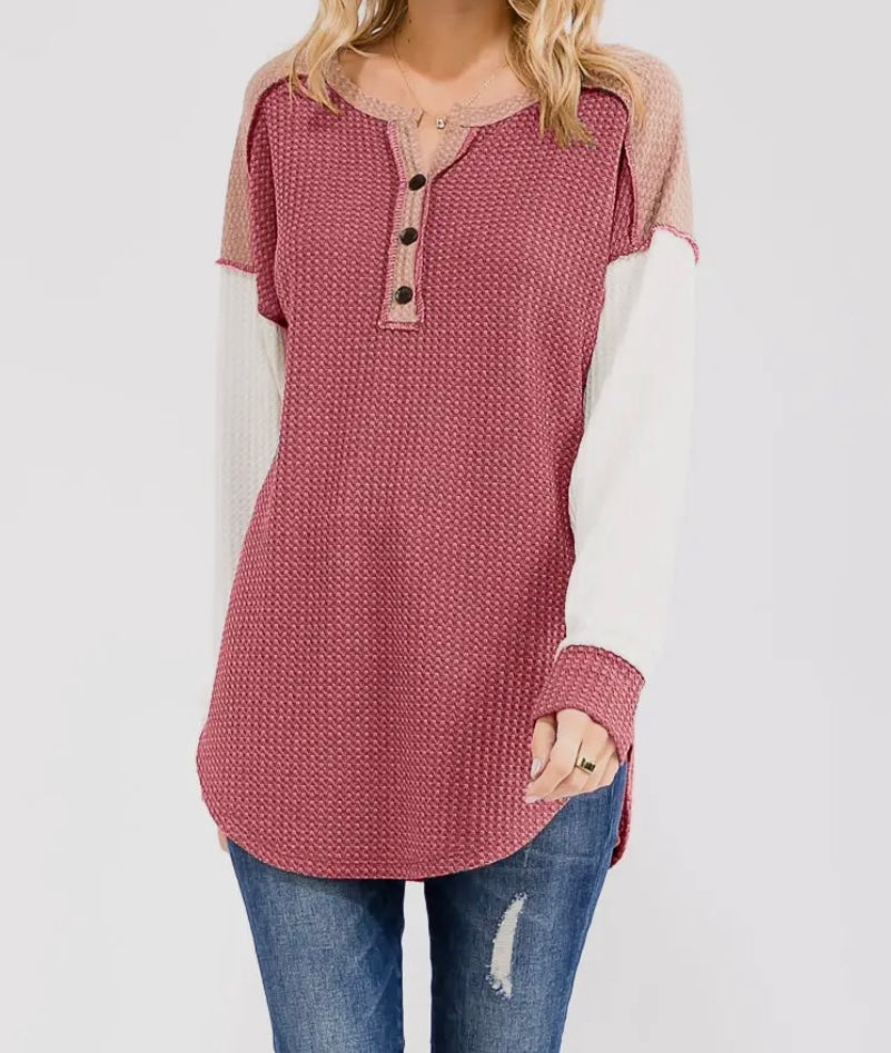 Waffle Knit Button Top