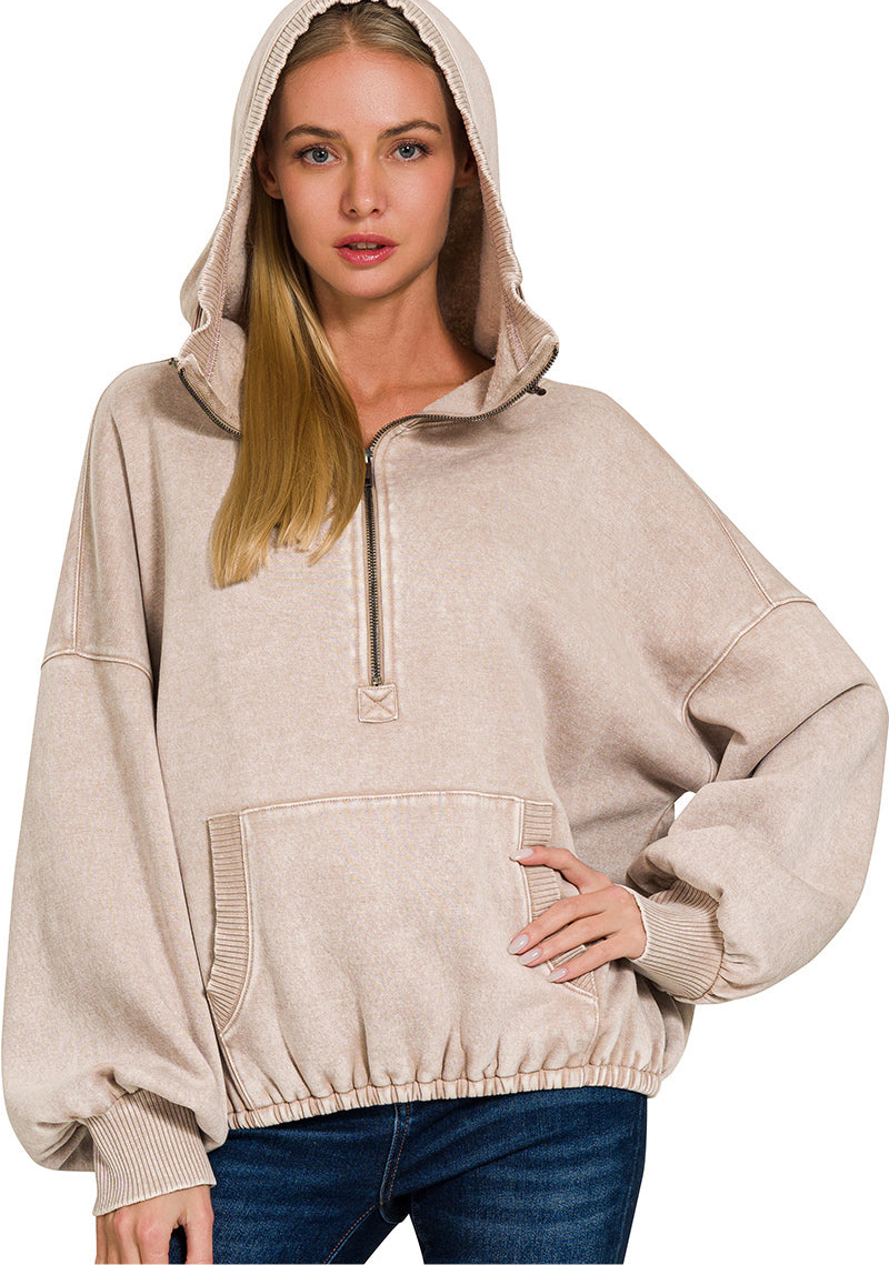 Washed Quarter Zip Hoodie