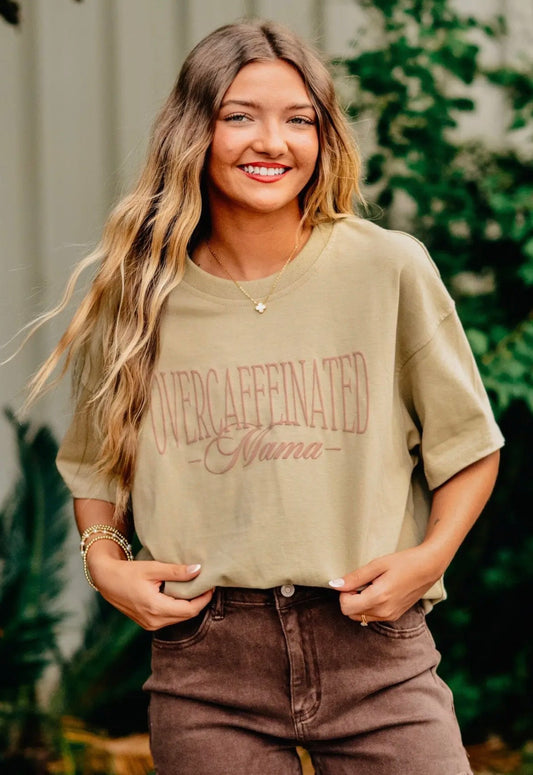Overcaffeinated Mama Mock Neck Tee