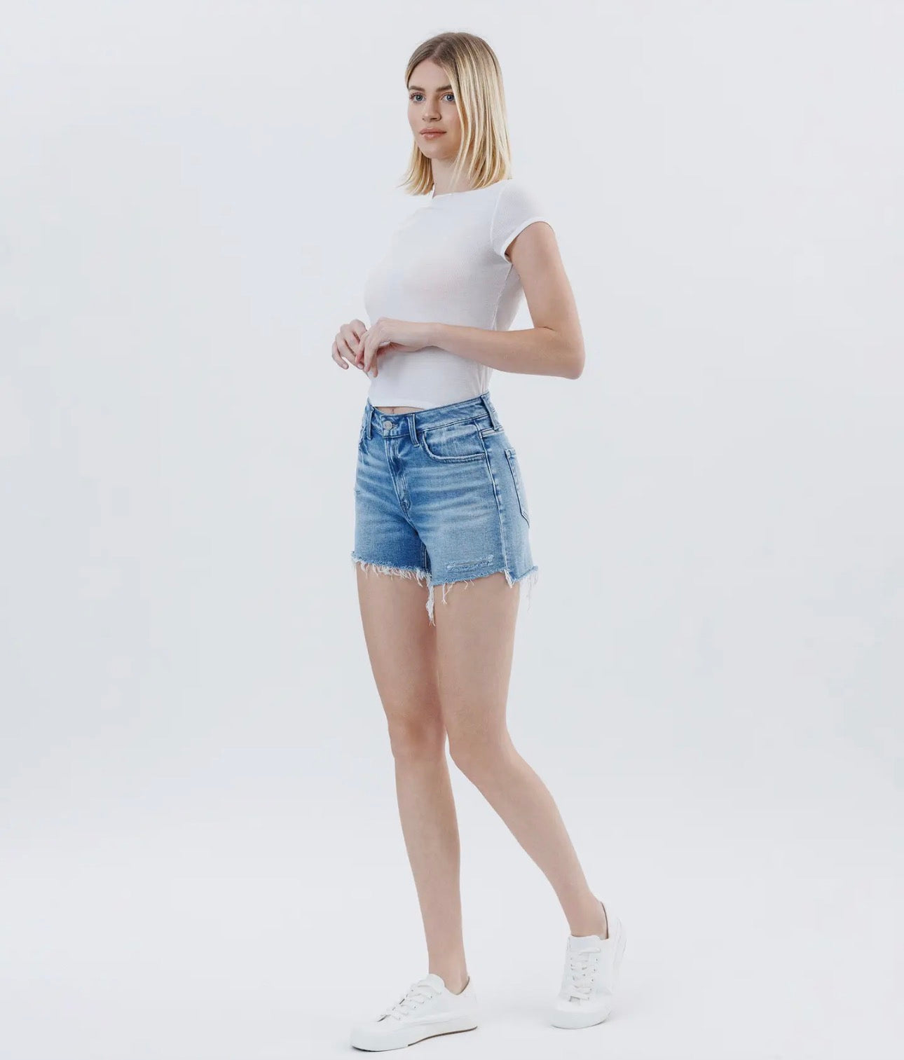 High Rise Raw Side Step Hem