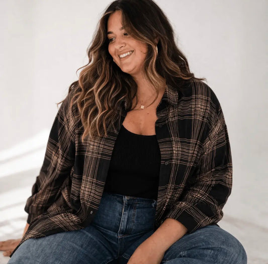 Black Plaid Ice Silk Top
