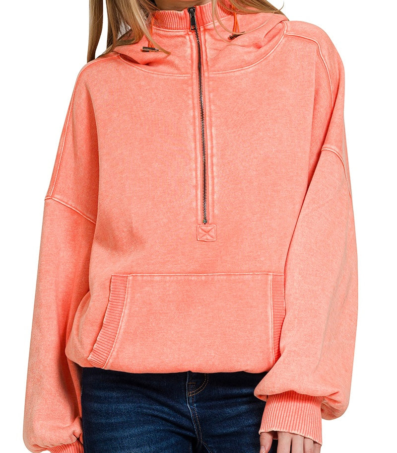 Washed Quarter Zip Hoodie