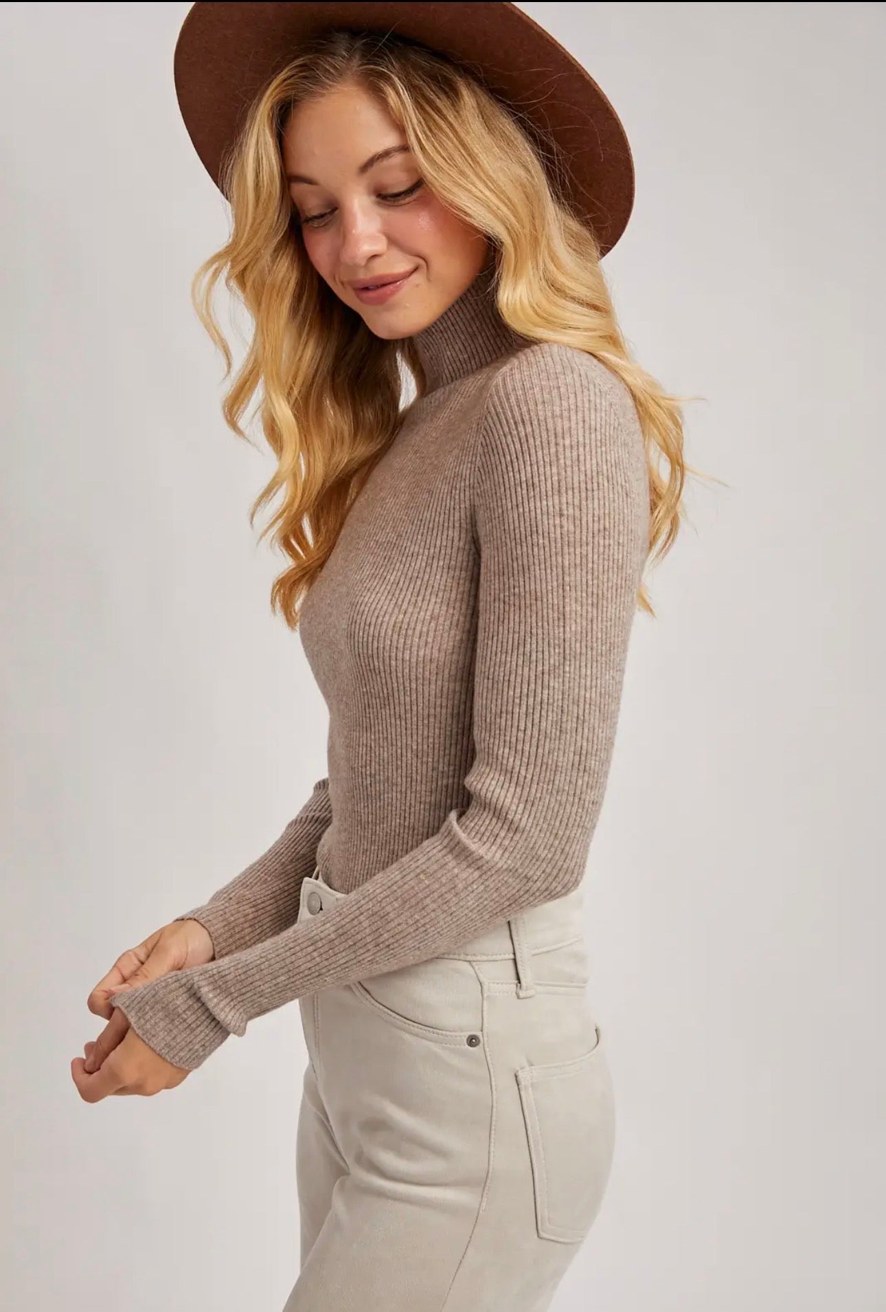 Mock Neck Ribbed Knit Top