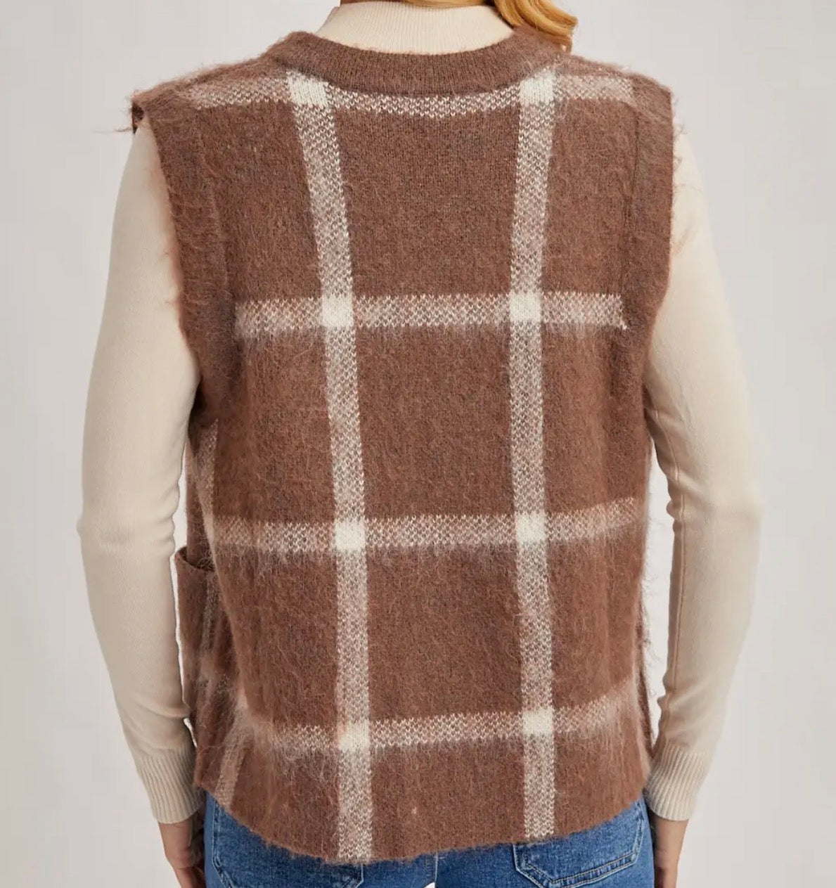 Plaid Fuzzy Knit Sweater Vest