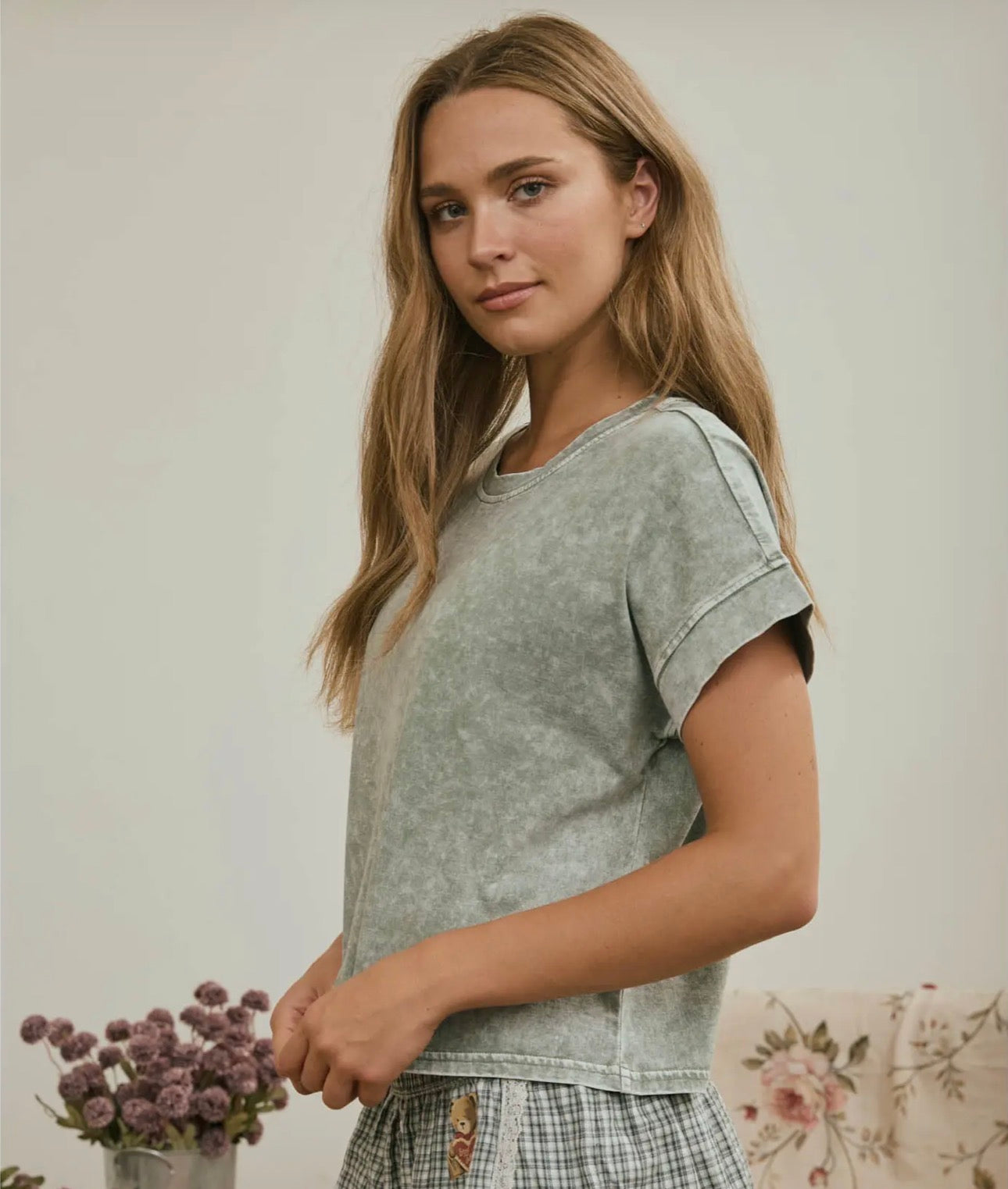 Olive Washed Boxy Tee