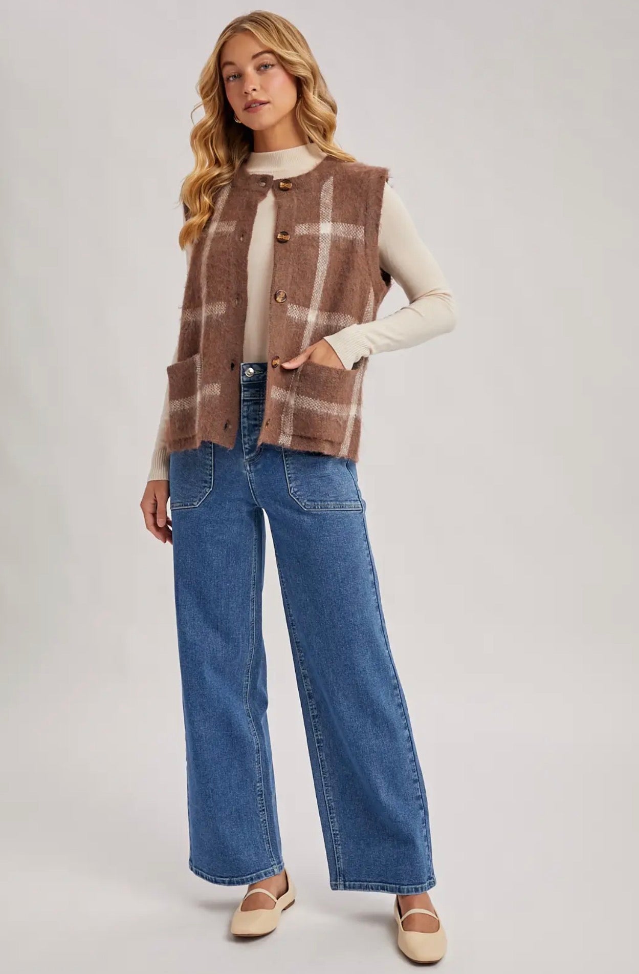 Plaid Fuzzy Knit Sweater Vest