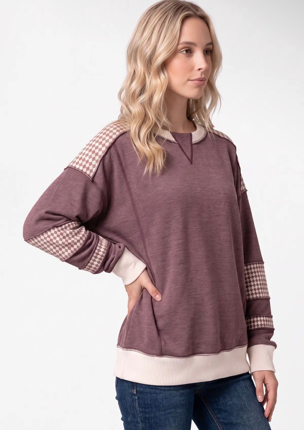 Houndstooth Contrast Crew