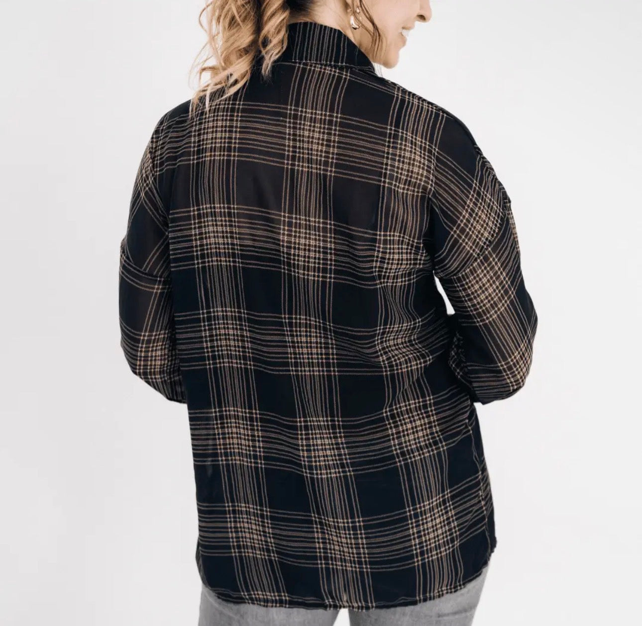 Black Plaid Ice Silk Top