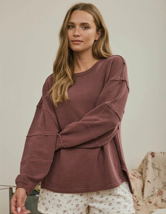 Exposed Seam Long Sleeve Knit Top