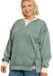 Fall Acid Washed Contrast Trim Sweatshirt