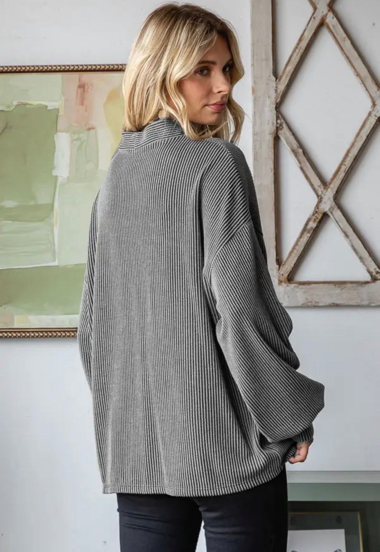 Rib Button Balloon Sleeve Cardigan