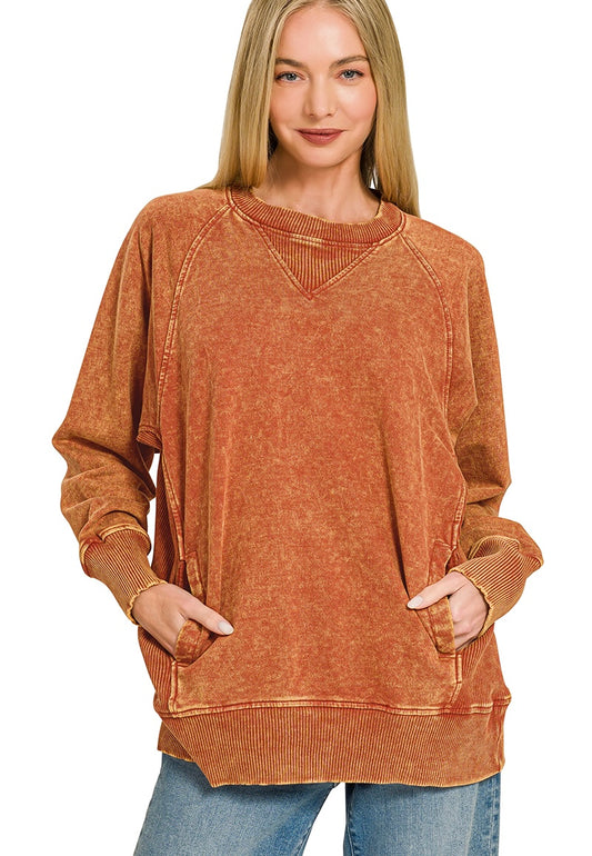 Pigment Dyed Pullover with Pockets