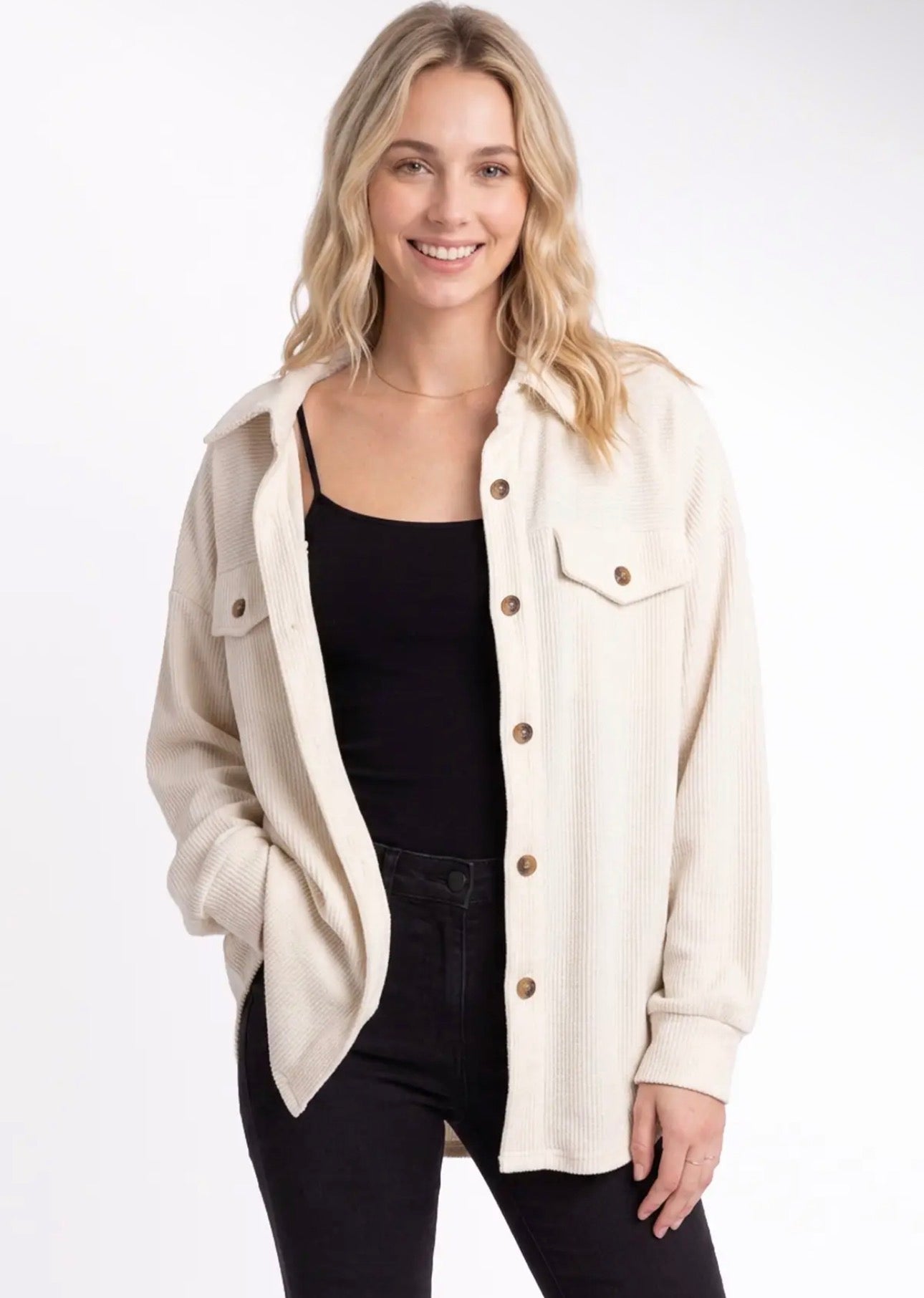 Rib Knit Button Down Shacket
