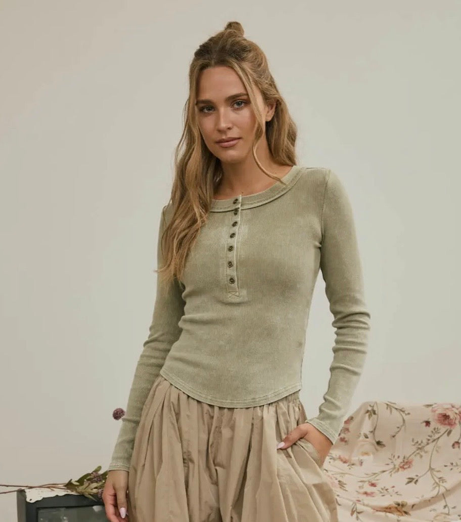 Washed Ribbed Long Sleeve Top
