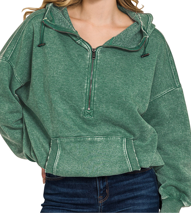 Washed Quarter Zip Hoodie