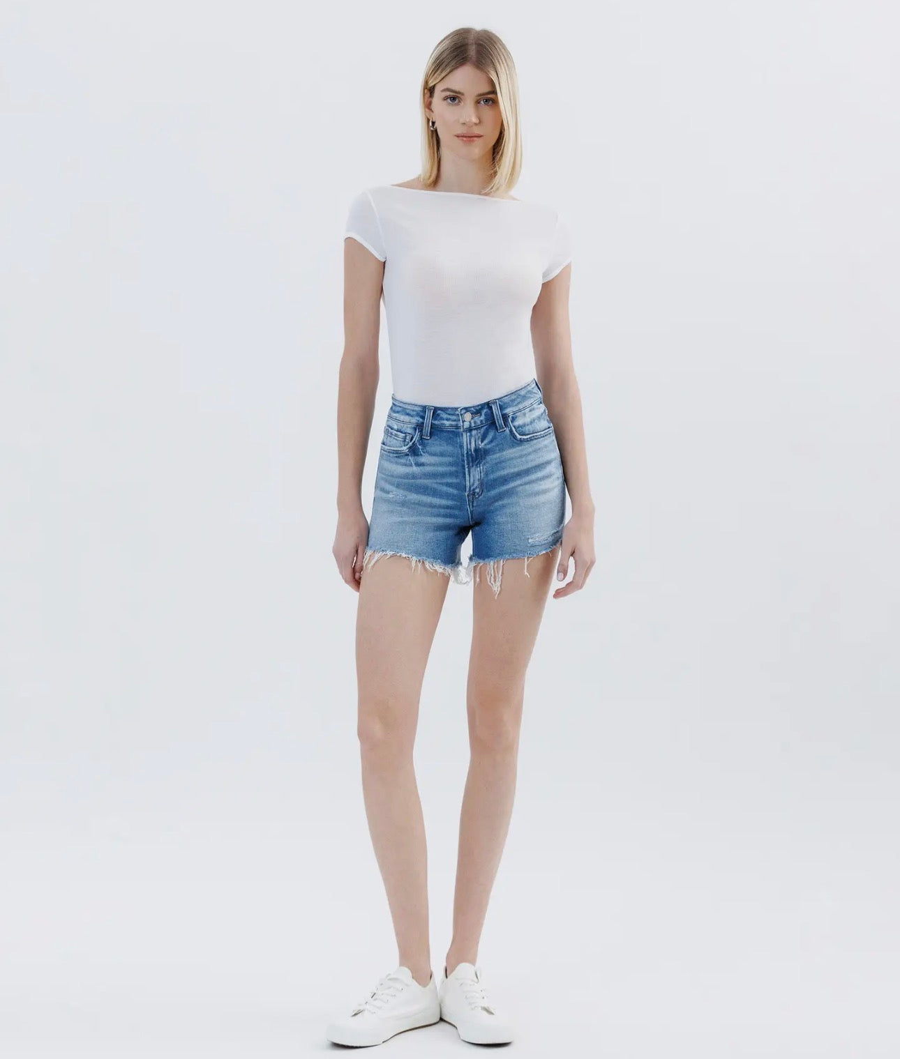 High Rise Raw Side Step Hem