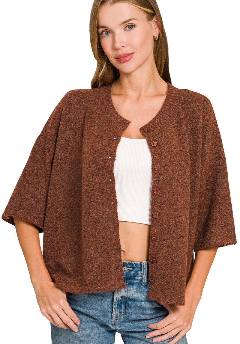 Henley Half Sleeve Cardigan Sweater