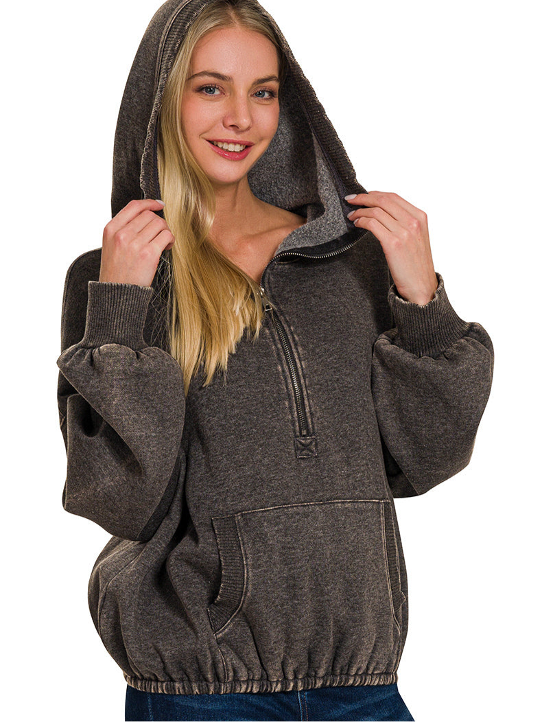 Washed Quarter Zip Hoodie