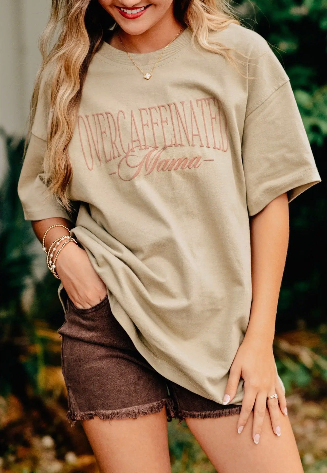 Overcaffeinated Mama Mock Neck Tee