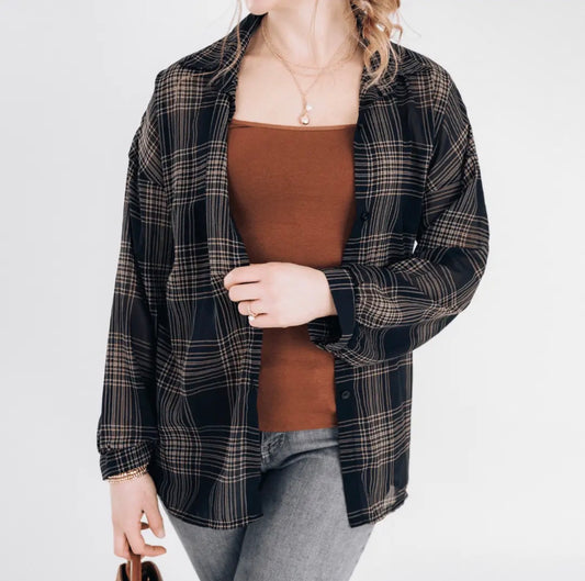 Black Plaid Ice Silk Top