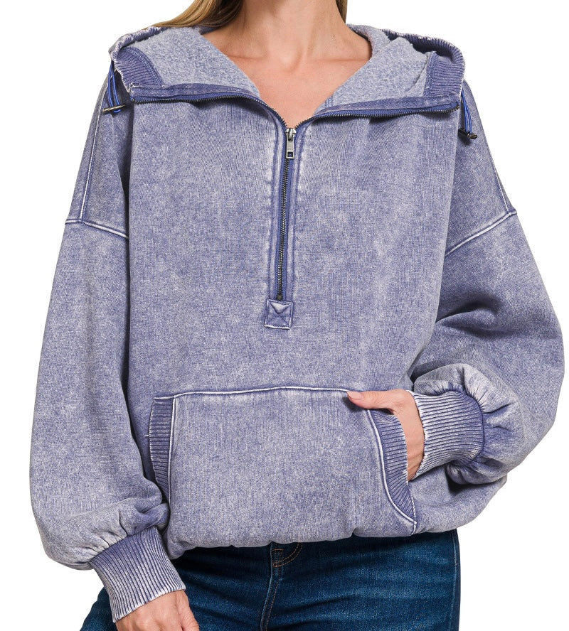 Washed Quarter Zip Hoodie