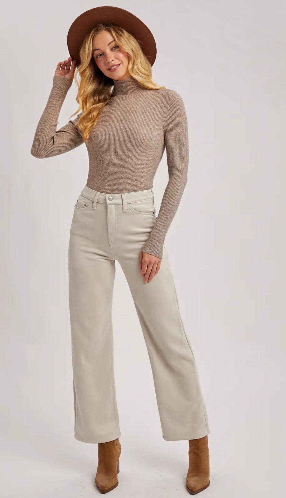 Mock Neck Ribbed Knit Top