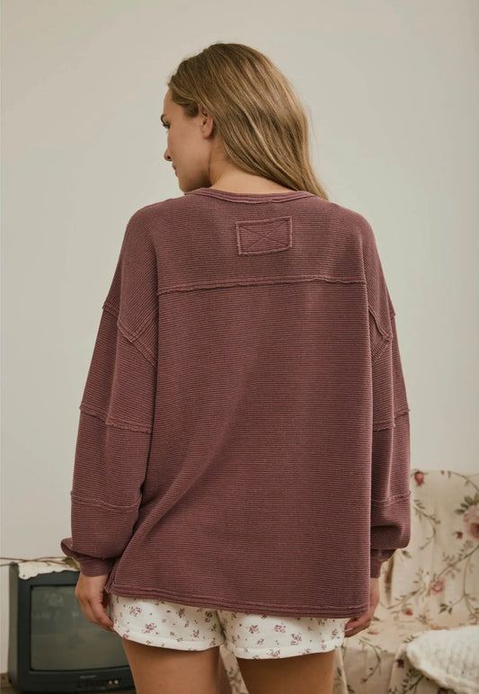Exposed Seam Long Sleeve Knit Top