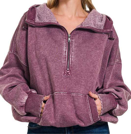 Washed Quarter Zip Hoodie