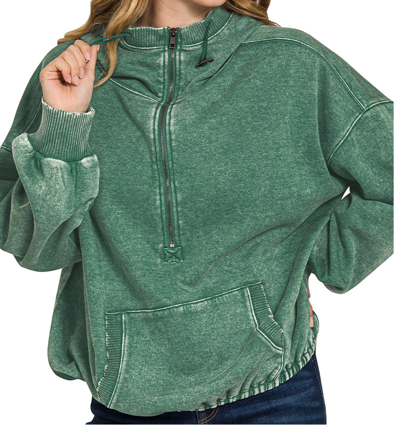 Washed Quarter Zip Hoodie