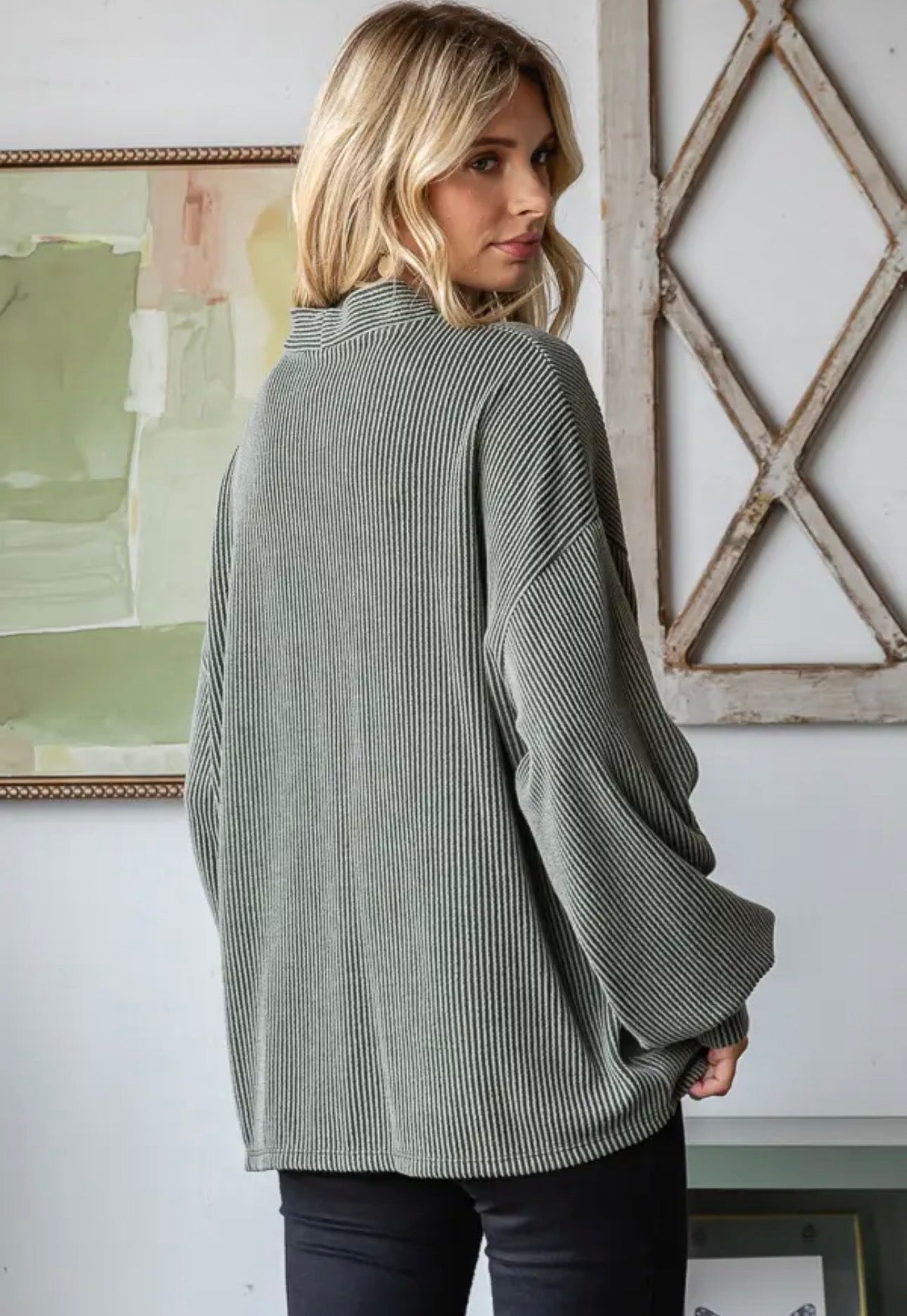 Rib Button Balloon Sleeve Cardigan