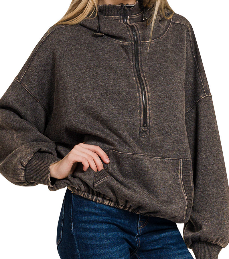 Washed Quarter Zip Hoodie