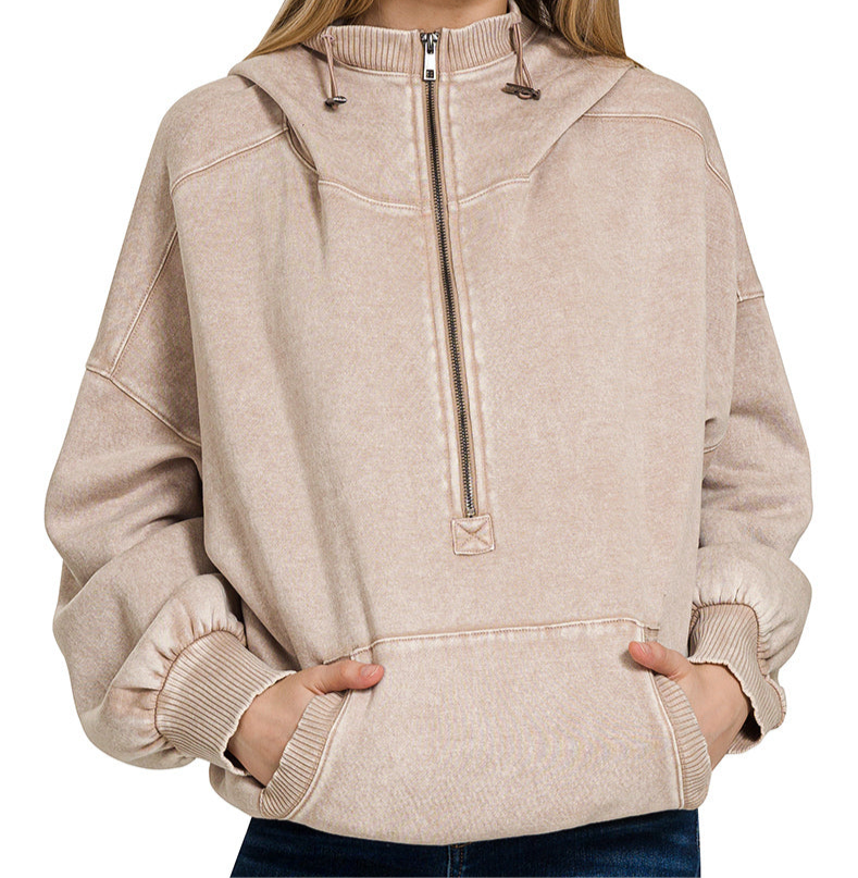 Washed Quarter Zip Hoodie