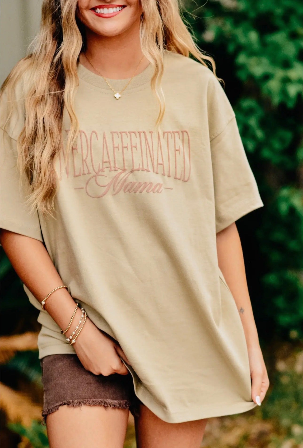 Overcaffeinated Mama Mock Neck Tee