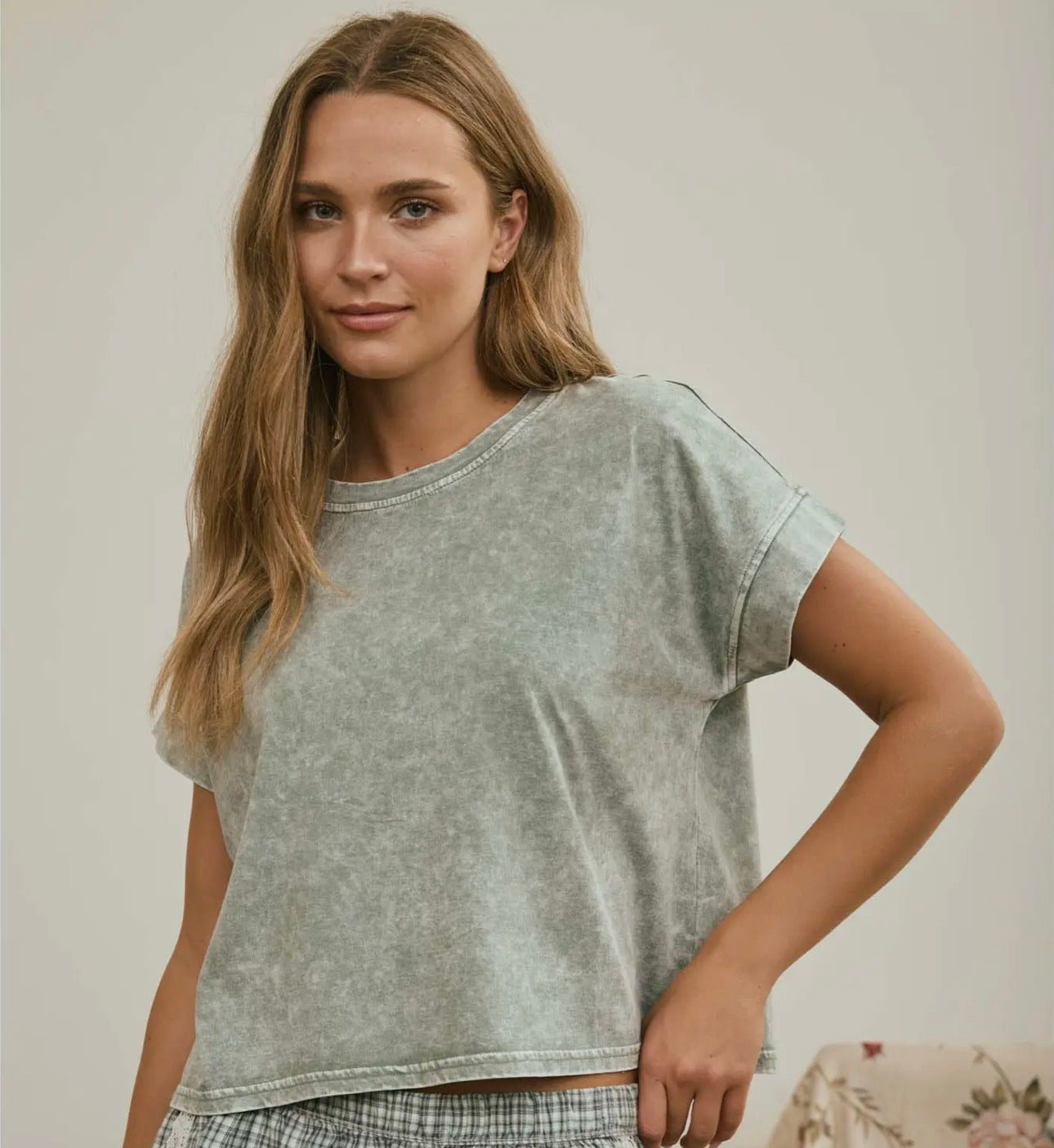 Olive Washed Boxy Tee