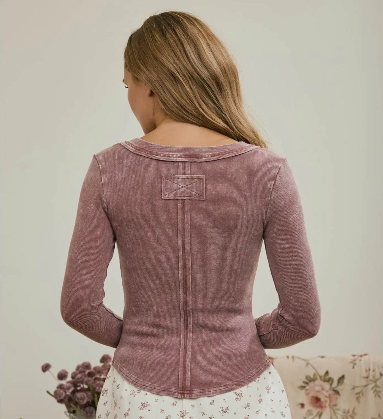 Washed Ribbed Long Sleeve Top