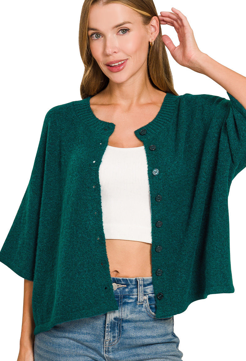 Henley Half Sleeve Cardigan Sweater