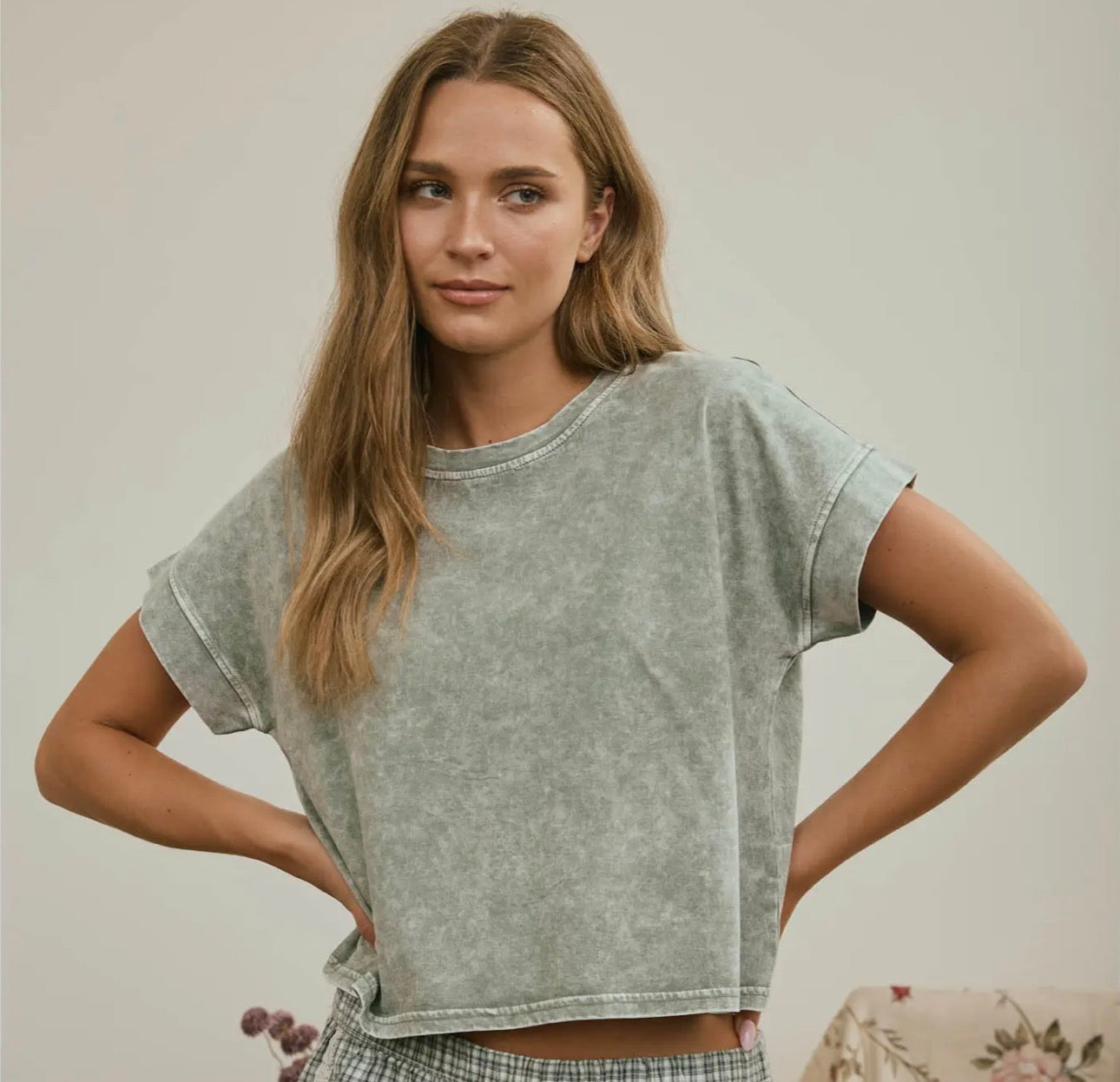 Olive Washed Boxy Tee