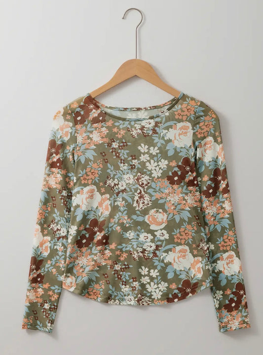 Floral Print Mesh Top