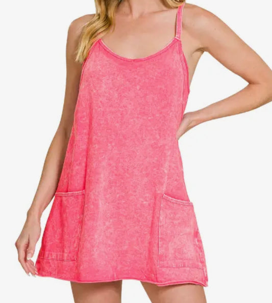 Acid Wash Dress with Built-In Shorts