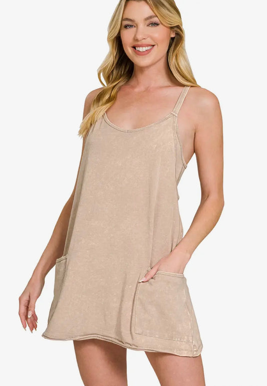 Acid Wash Dress with Built-In Shorts